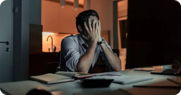 A photo showing burnout man